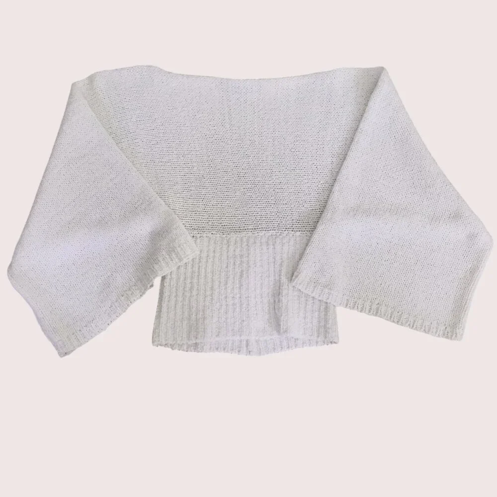 MARISA MINICUCCI White Boat Neck Bell Sleeve Minimalist Italian Knit Top M - Picture 5 of 8